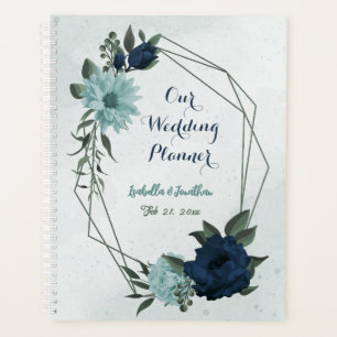 Agenda Casamento botânico com flores azuis escuras e empo