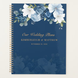 Agenda Casamento Botânico Floral Azul Empoeirado