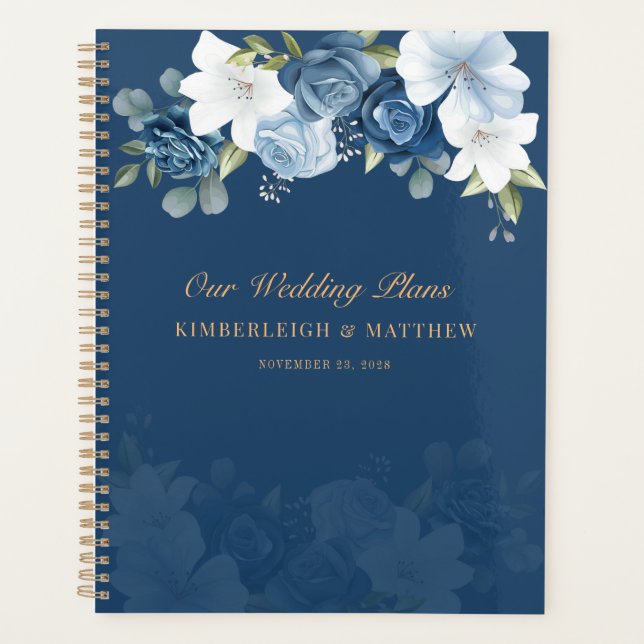 Agenda Casamento Botânico Floral Azul Empoeirado (Frente)