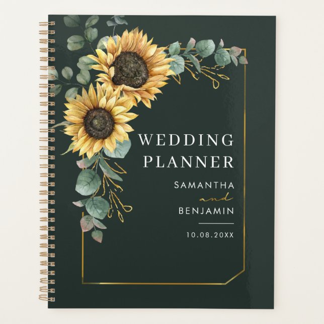 Agenda Casamento Botânico Floral de Girassol Eucalyptus (Frente)