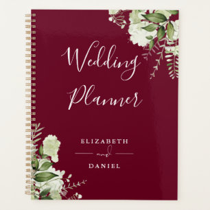 Agenda Casamento Burgundy com Flores Elegantes