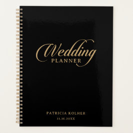 Agenda Casamento Clássico com Caligrafia Preta e Dourada