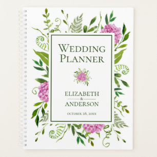 Agenda Casamento com Aquarela Floral de Hortênsias Rosa