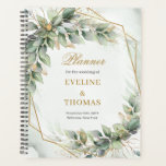 Agenda Casamento com dourado de folhagem em aquarela<br><div class="desc">A coleção de artigos de papelaria do Boho Greenery Foliage Dourada Geométrica Frame é uma escolha incrível e elegante para casais que procuram incorporar um toque de sofisticação moderna em seu dia especial. Essa coleção belamente funde os elementos naturais do verde e da folhagem com os sotaques luxuosos do ouro...</div>