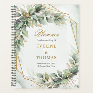 Agenda Casamento com dourado de folhagem em aquarela