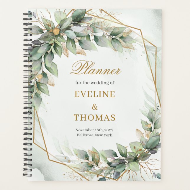 Agenda Casamento com dourado de folhagem em aquarela (Frente)