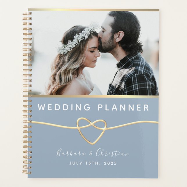 Agenda Casamento com Foto Azul Empoeirado (Frente)