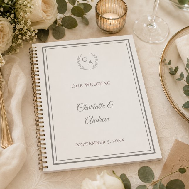 Agenda Casamento com monograma em marfim taupe (Criador carregado)