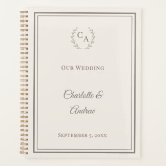 Agenda Casamento com monograma em marfim taupe