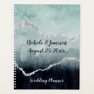 Agenda Casamento com Teal, Emerald, Marinho e Prata Geode