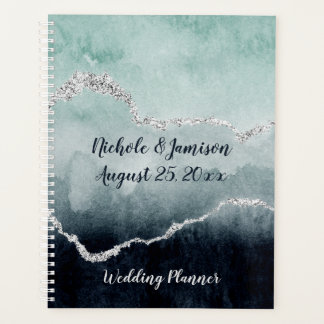 Agenda Casamento com Teal, Emerald, Marinho e Prata Geode