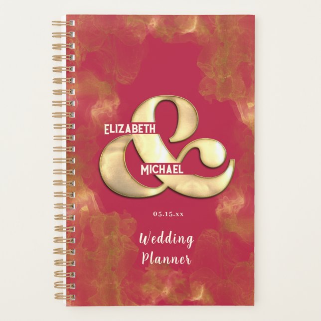 Agenda Casamento Cor Personalizado Rosa Magenta Dourado E (Frente)