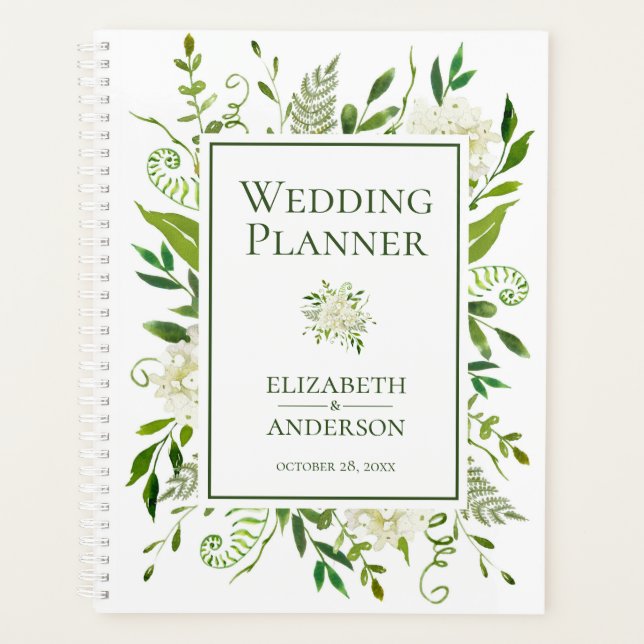 Agenda Casamento de Aquarela Floral com Hortênsias Branca (Frente)