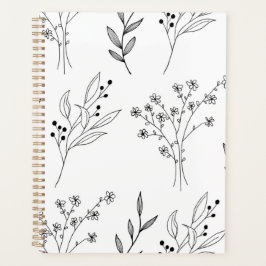 Agenda Casamento de Boho Floral Negro e Branco