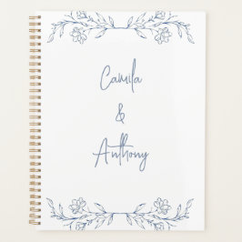 Agenda Casamento de Borda Superior de Boho Floral Azul
