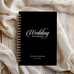 Agenda Casamento de Caligrafia Clássico Preto e Branco