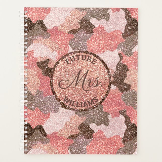 Agenda Casamento de Camouflage rosa Dourado Camo Faux Gli (Frente)