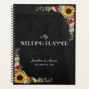 Agenda Casamento de Campo Russo de Chalkboard Sunflower