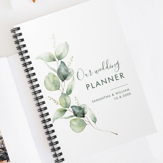 Agenda Casamento de Casal com Verde de Eucalipto (Wedding Planner Eucalyptus Script)