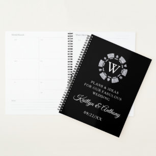 Agenda Casamento de Chip Casino de Silver Glitter Monogra