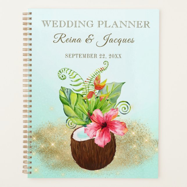 Agenda Casamento de Coco de Palmas Florais Tropicais (Frente)