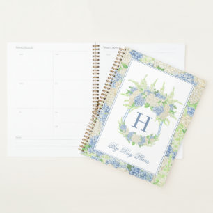 Agenda Casamento de Crest de Hydrangea Azul e Branco