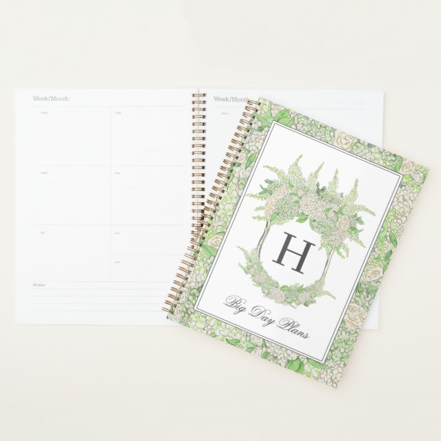 Agenda Casamento de Crest de Hydrangea Verde e Branca (Exibição)
