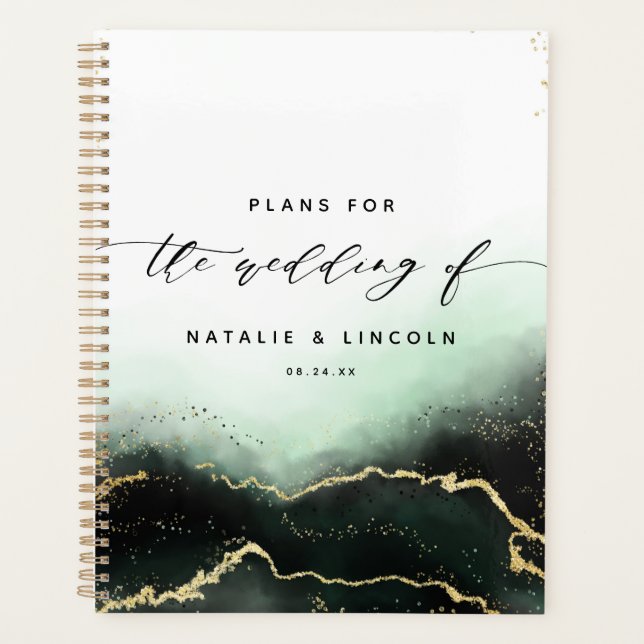 Agenda Casamento de Ethéal Mist Ombre Emerald Watercolor (Frente)