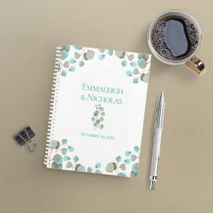 Agenda Casamento de Eucalipto Moderno Azul Turquesa Rús