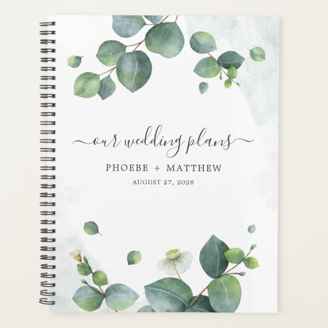 Agenda Casamento de Eucalyptus Script Botanical Greenery (Frente)