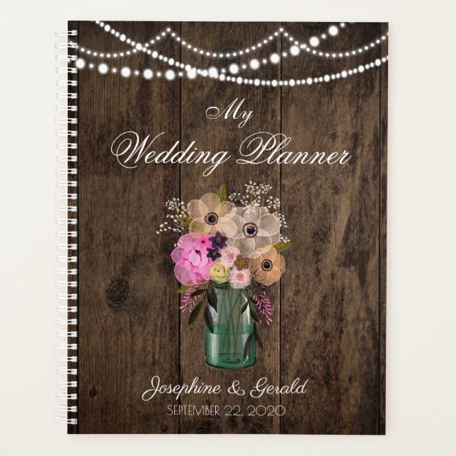 Agenda Casamento de Flor de Madeira Mason Jar (Frente)