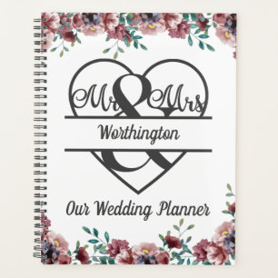 Agenda Casamento de Floral Verde Rosa Monograma