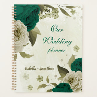 Agenda casamento de flores bege esmeralda verde