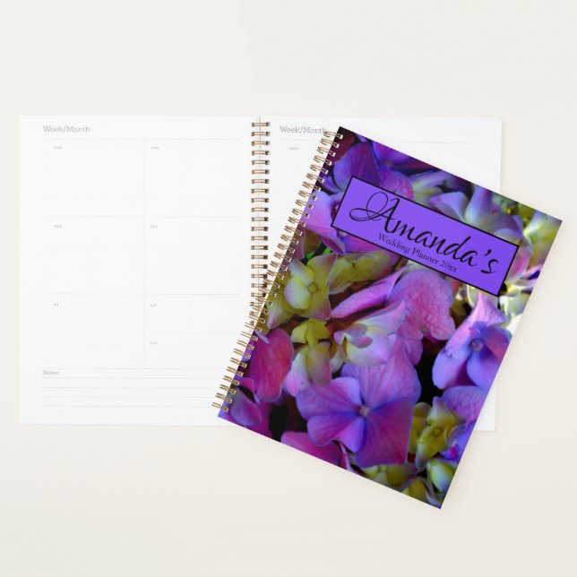 Agenda Casamento de flores de Hydrangas azul-roxa-magenta (Exibição)