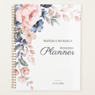 Agenda Casamento de Flores de Rosa em Aquarela com Letra