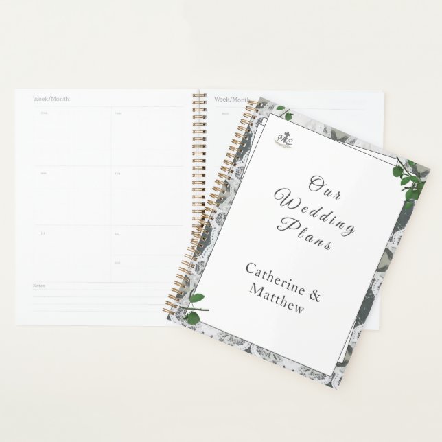 Agenda Casamento de folhas de Rosa e rendas brancas (Exibição)