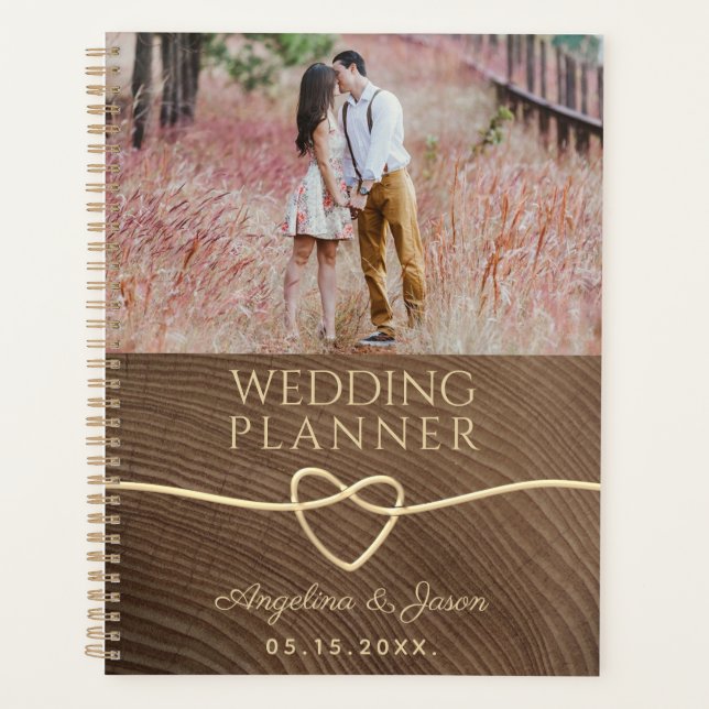 Agenda Casamento de Foto de Madeira (Frente)