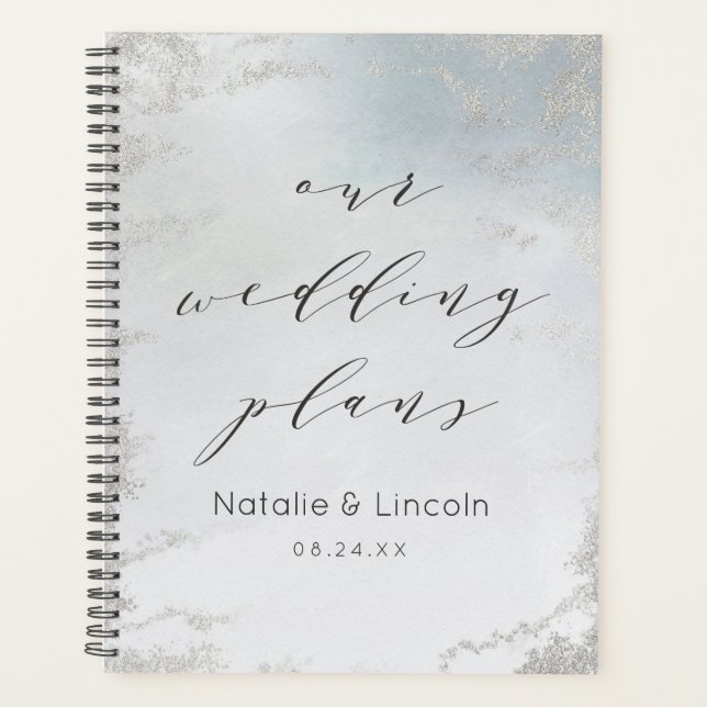 Agenda Casamento de luxo de Fosco Azul de Ombre Dusty (Frente)