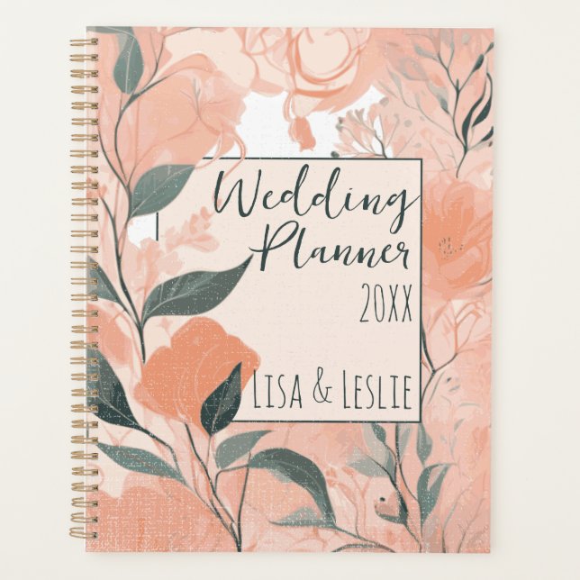 Agenda Casamento de Noiva Personalizada Floral Peach Lega (Frente)