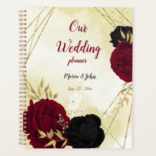 Agenda Casamento de ouro de flores negras e vermelhas