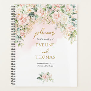 Agenda Casamento de ouro de rosas rosa macia e elegante