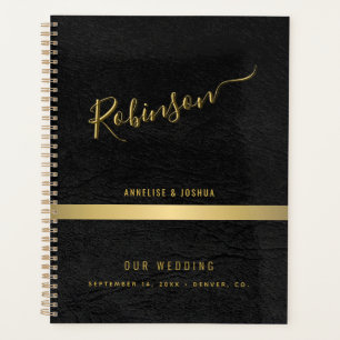 Agenda Casamento de ouro elegante e escritura moderna neg