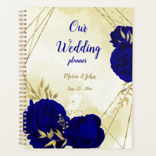 Agenda casamento de ouro floral azul real