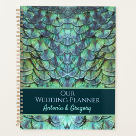 Agenda Casamento de Penas de Peacock Personalizadas Aqua 