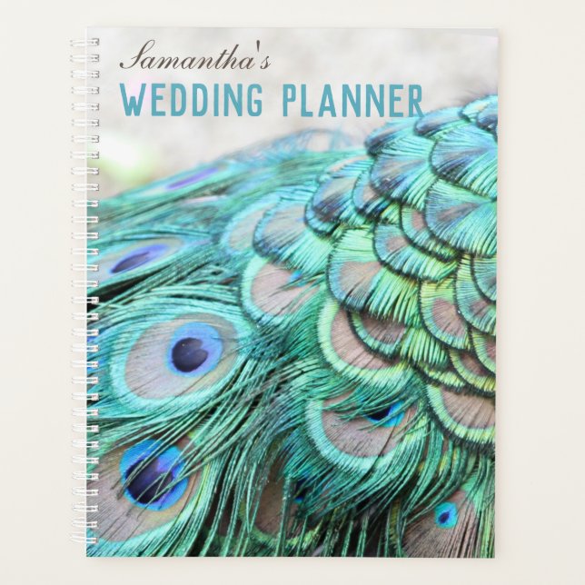 Agenda Casamento de Penas Peacock Personalizadas (Frente)