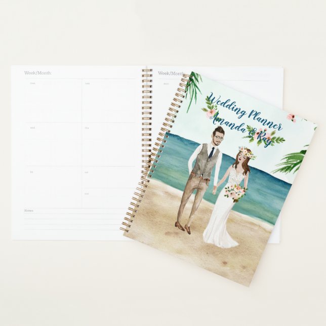 Agenda Casamento de Praia Ilustrado por Aquarela (Exibição)