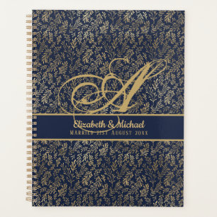 Agenda Casamento de recém-casados com folhas Douradas az