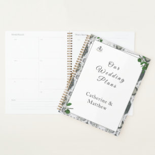 Agenda Casamento de Renda Branca e Folhas de Rosa