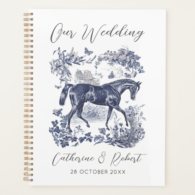 Agenda Casamento de Túneis de Cavalo Azul-Chic, Elegante (Frente)