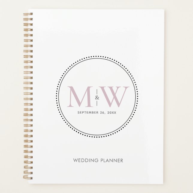 Agenda Casamento do Monograma Rosa Esmagado Elegante (Frente)